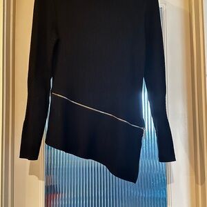 Black Asymmetrical Sweater with Zipper Detail